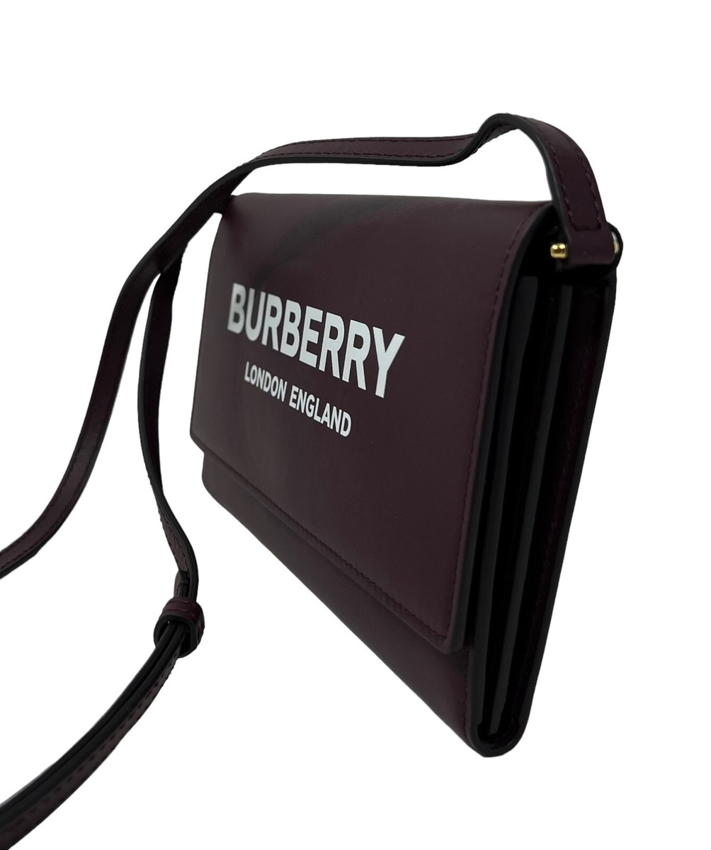 Burberry Hazelmere Printed Logo Leather Mahogany Red Crossbody Bag