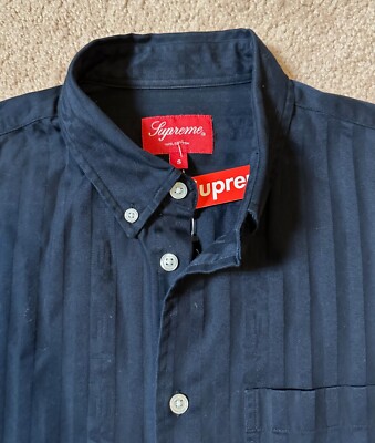 Supreme Men's Jacquard Stripe Twill Button Down Shirt Navy size