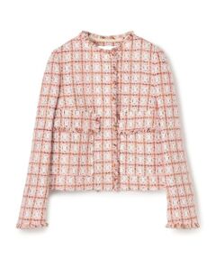 レディース ノーカラージャケット（条件：ピンク系）| ファッション