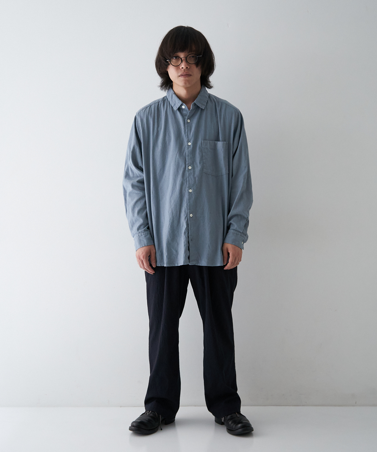 UpcycleLino] 起毛リネン レギュラーカラーシャツ｜nest Robe
