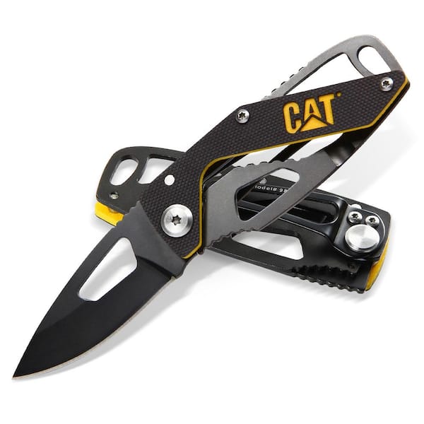 CAT 5.25 in. Skeleton Drop Point Folding Knife 980265 - The Home Depot
