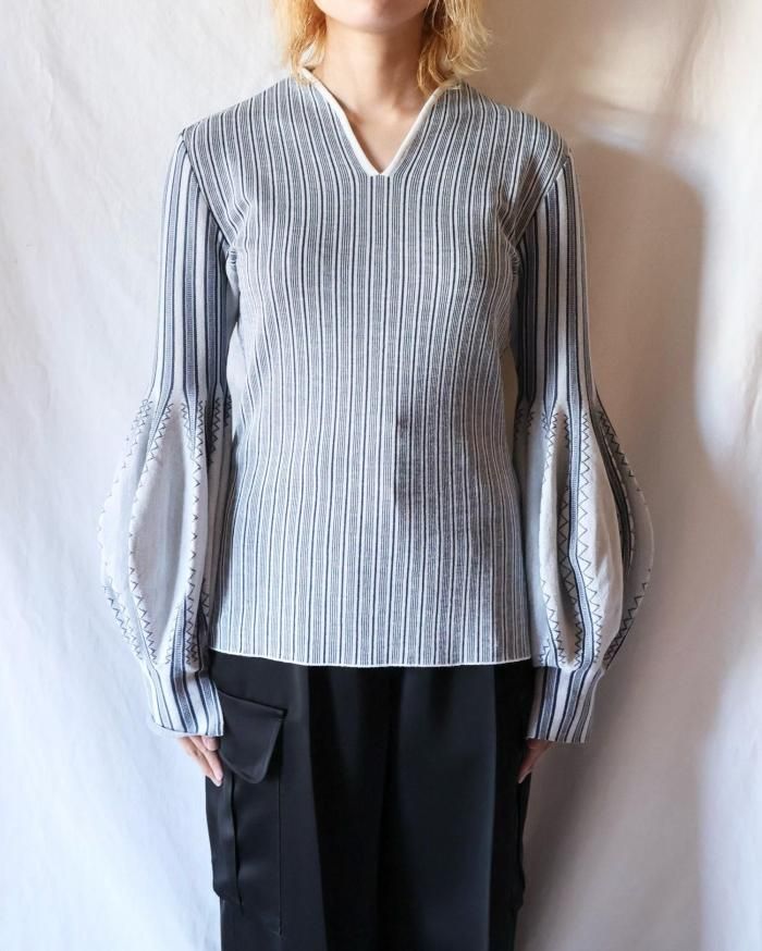 Mame Kurogouchi：Asymmetric Knitted Volume Top - GREY - ORANN