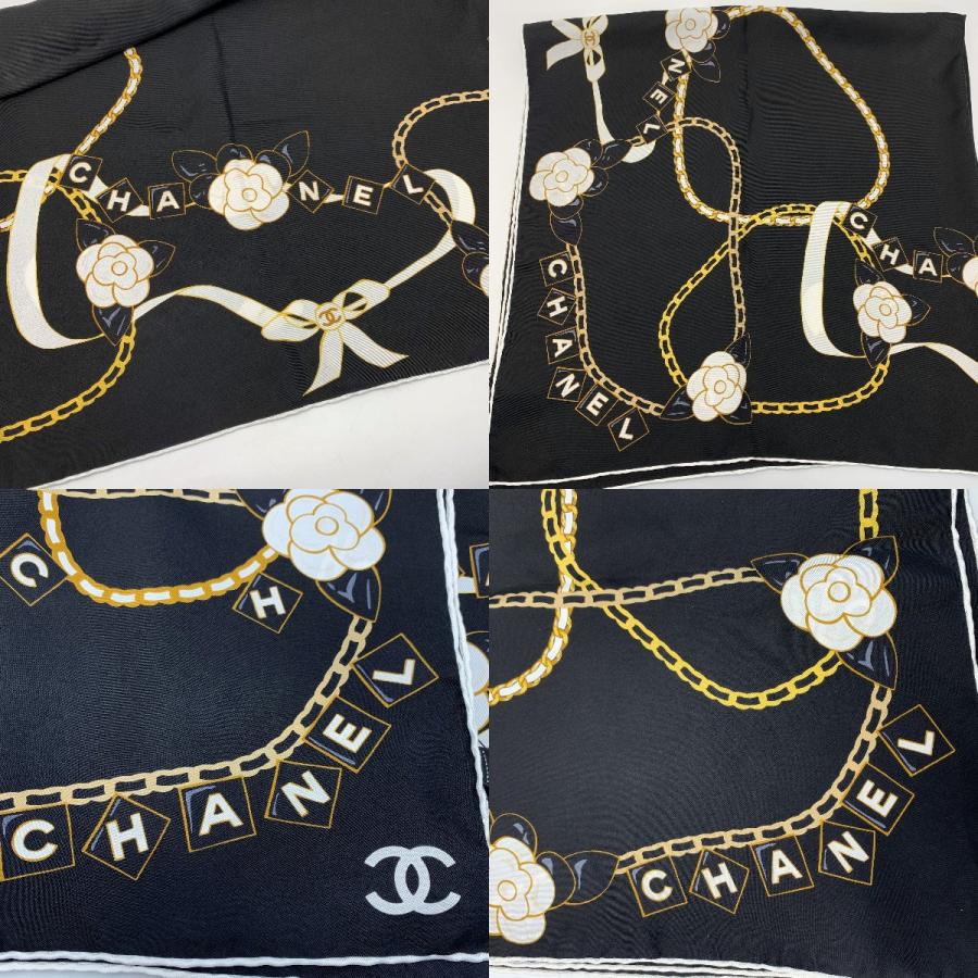 CHANEL（シャネル） カメリア チェーン ブラック シルクスカーフ