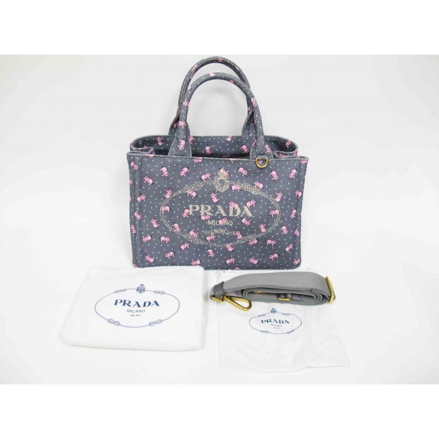 CANAPA プラダ PRADA 未使用 カナパミニ2wayトート ゾウさん柄 グレー