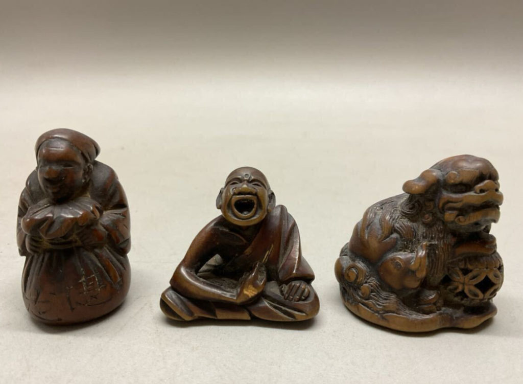 柘植 根付 宝桂作他 時代物 3点セット 買取させて頂きました