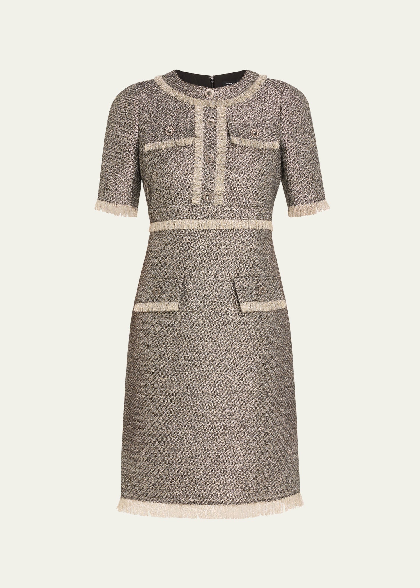 Fringe-Trim Metallic Tweed Dress – LIANA NYC