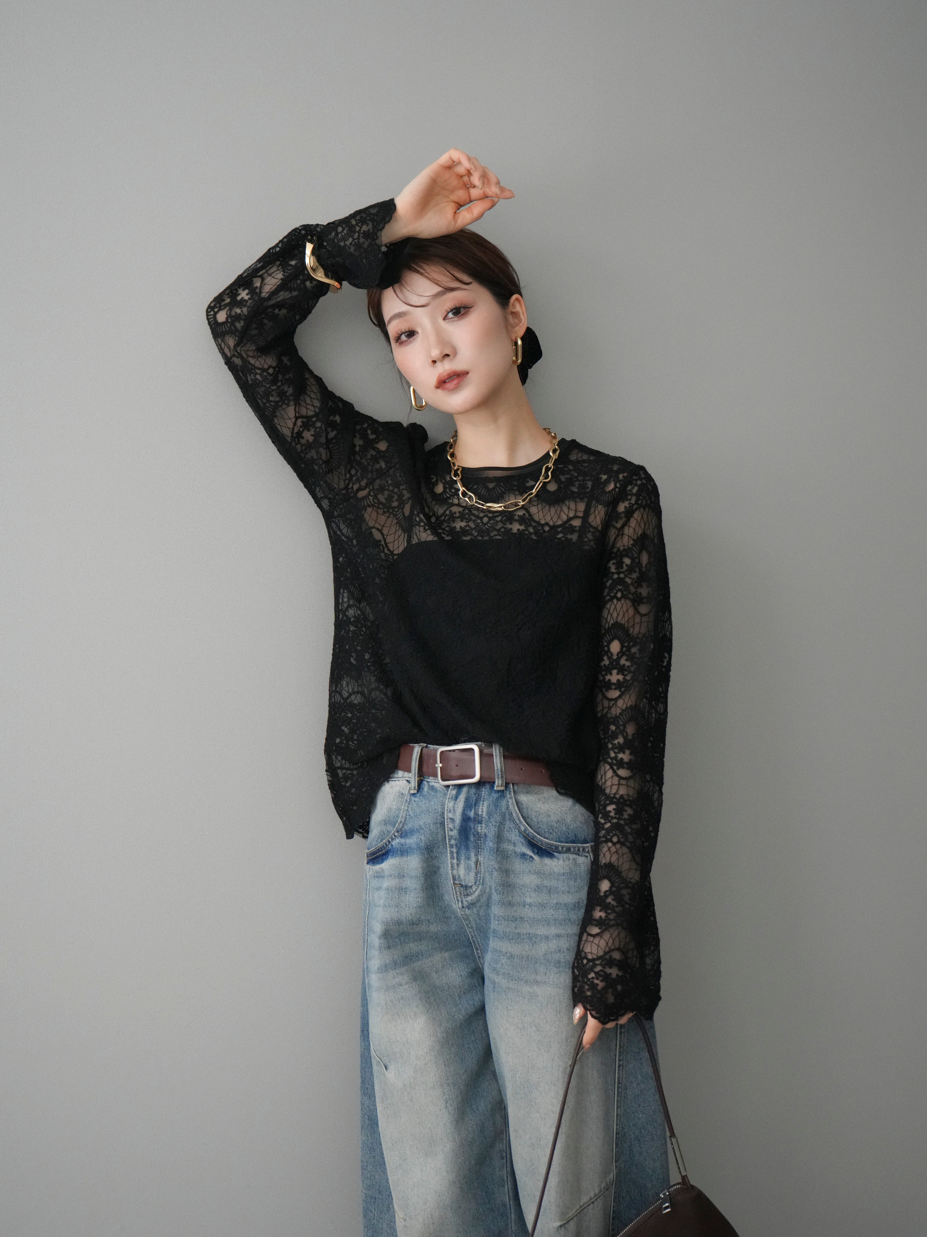 SET]チュールレーストップス+ベルト付カーブデニムパンツ(2set) – Lumier