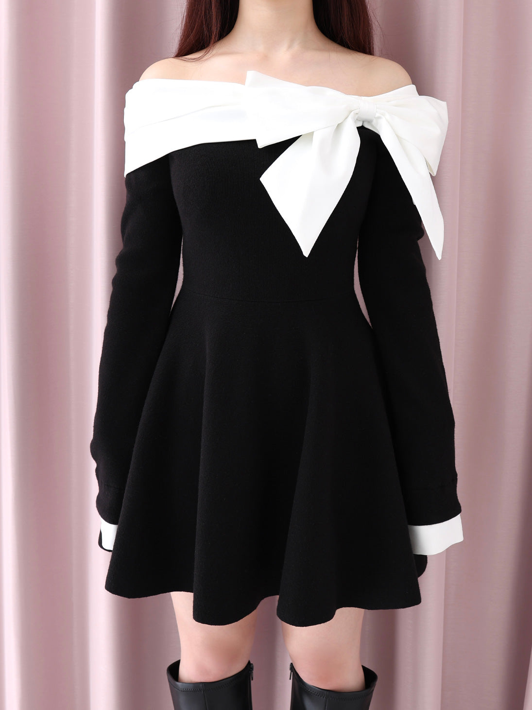 Off shoulder ribbon knit mini onepiece(eme10556) – M me eme