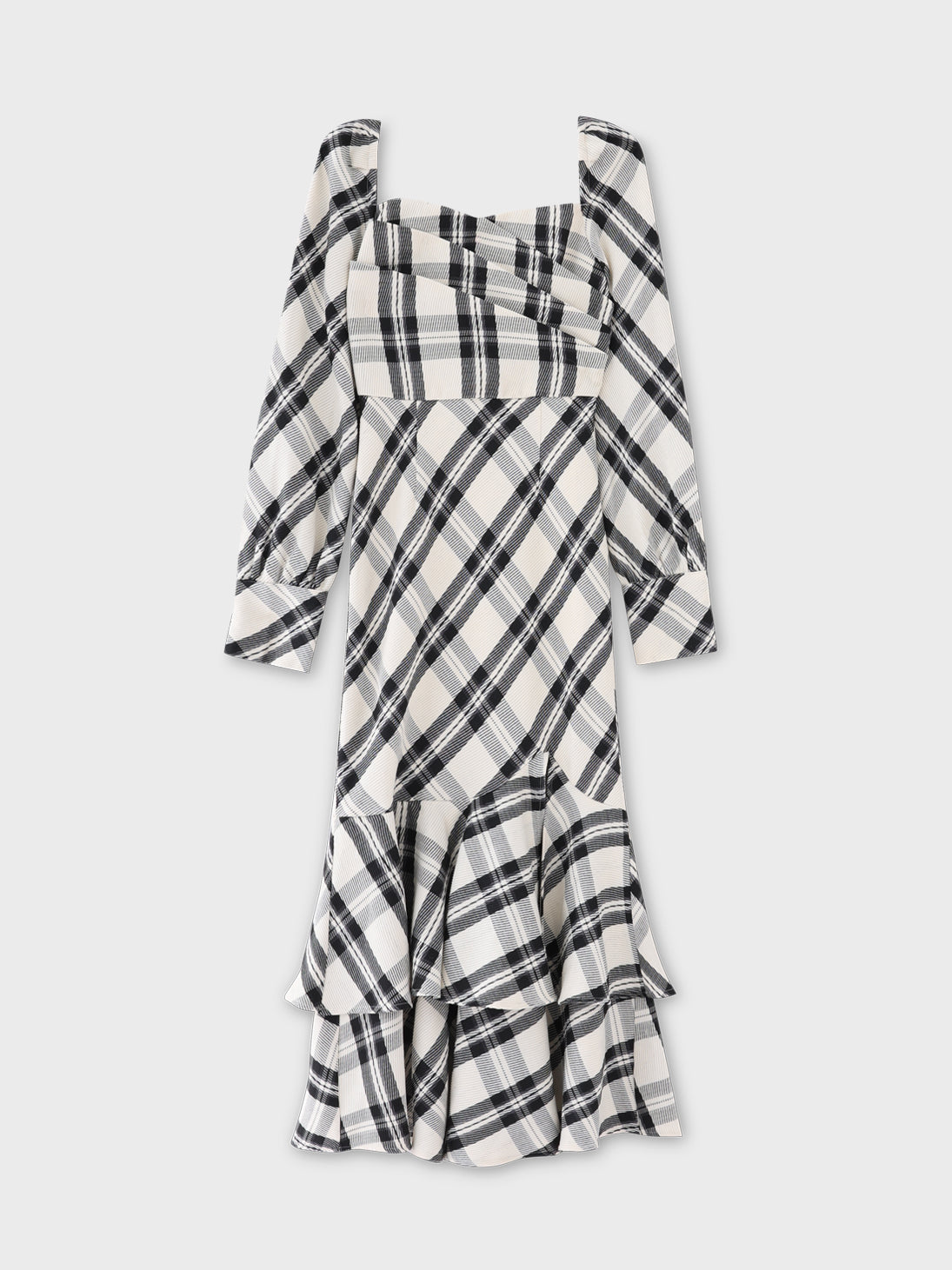 Cross drape check mermaid long onepiece(eme10827) – M me eme