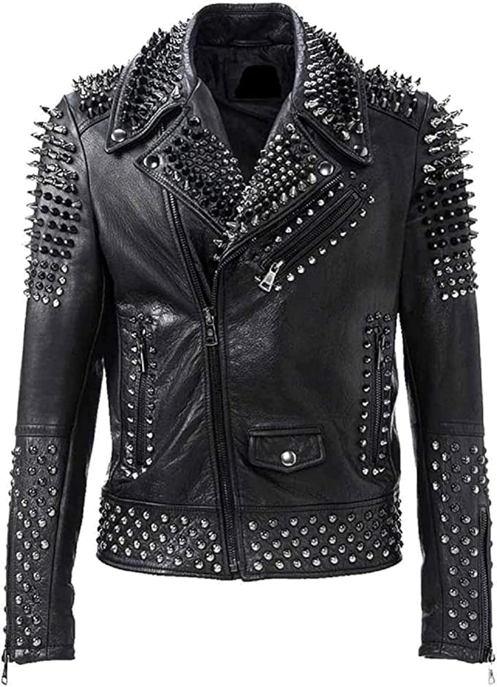 Rock Punk Studded Spike Black jacket at Amazon Men's Clothing store