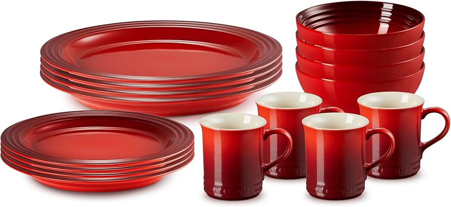 Amazon.co.jp: Le Creuset ストーンウェア食器セット 16点 チェリーズ