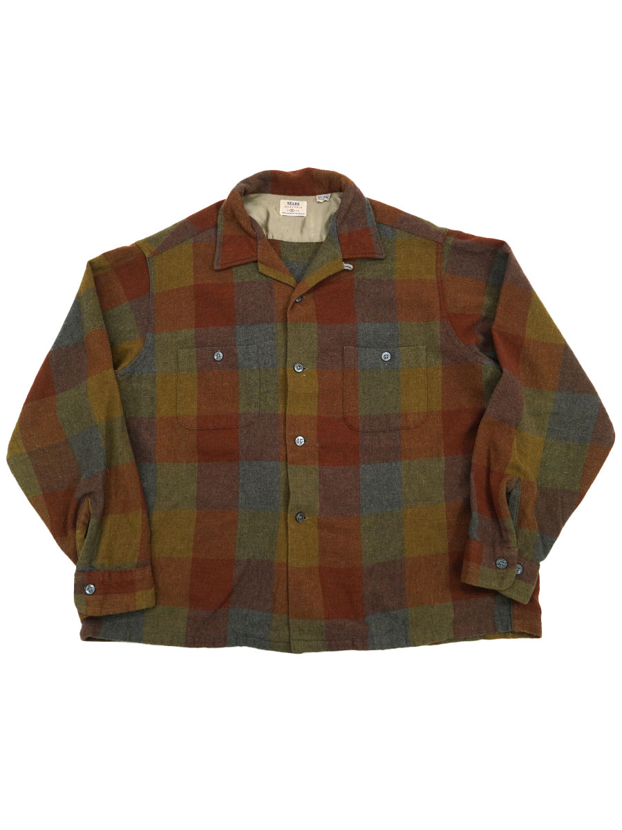 60's SEARS ループカラー 好配色チェック ウールシャツ 表記(XL