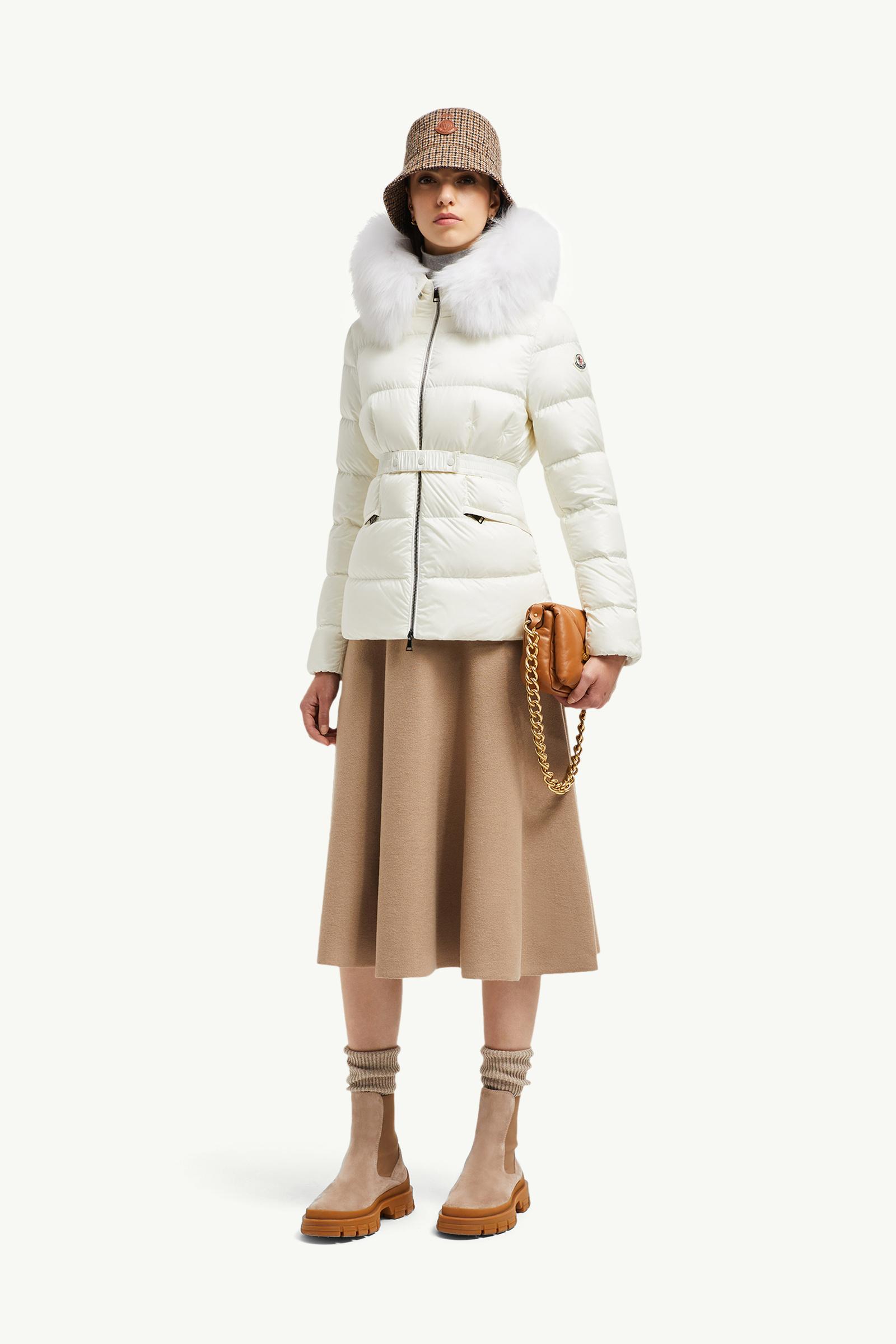White Boed Hooded Shearling-Trimmed Short Down Jacket - Short Down