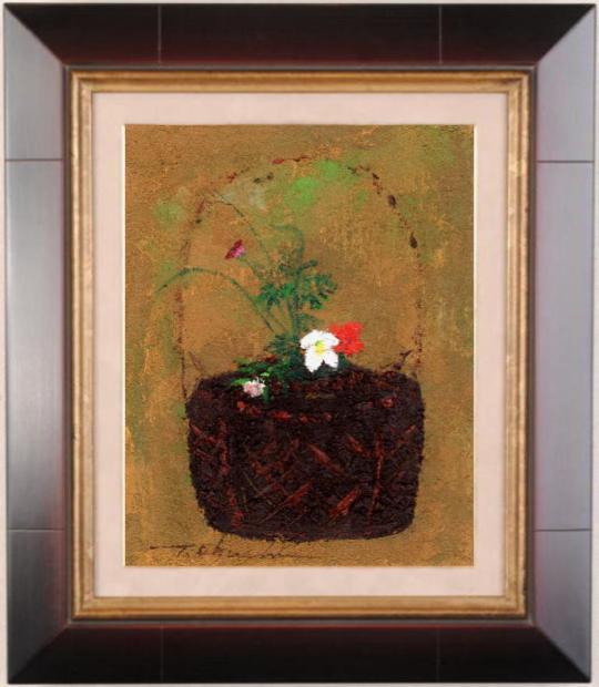 花の絵画を油絵で描いた小口卓也の花の絵「桔梗と風露草」を通販で販売