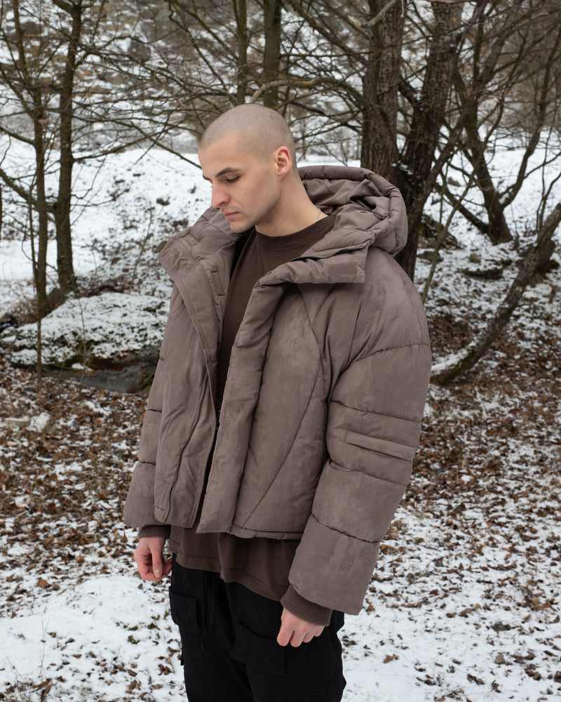 HOODED PUFFER JACKET IN VINTAGE BROWN – Nuance Studios