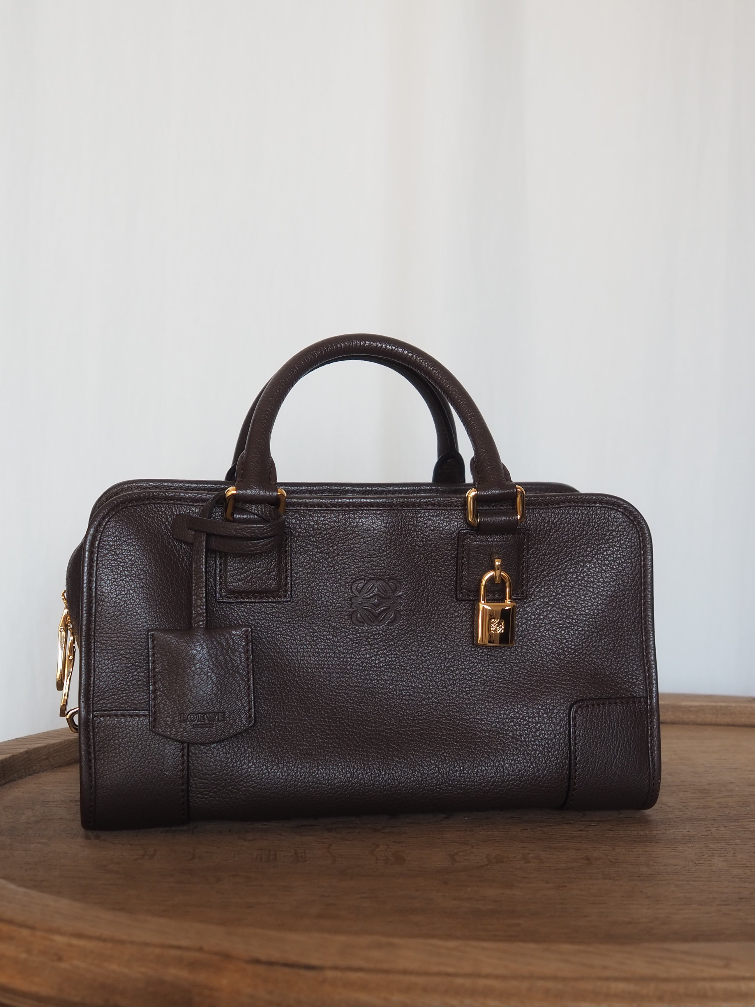 LOEWE ロエベ アマソナ 28 ボストン ハンド バッグ ブラウン ゴールド
