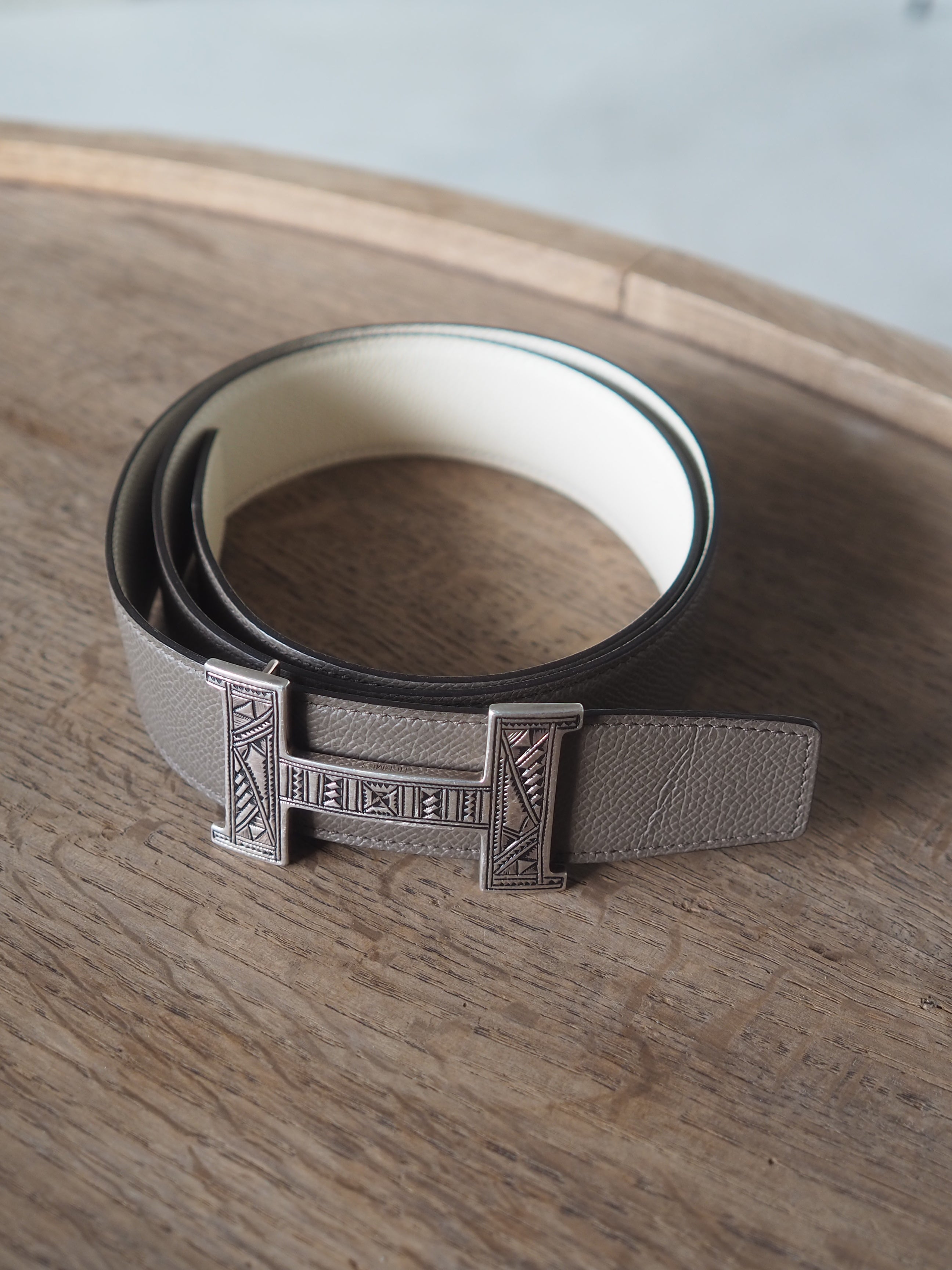 HERMES エルメス トゥアレグ ベルト 90 シルバー グレージュ