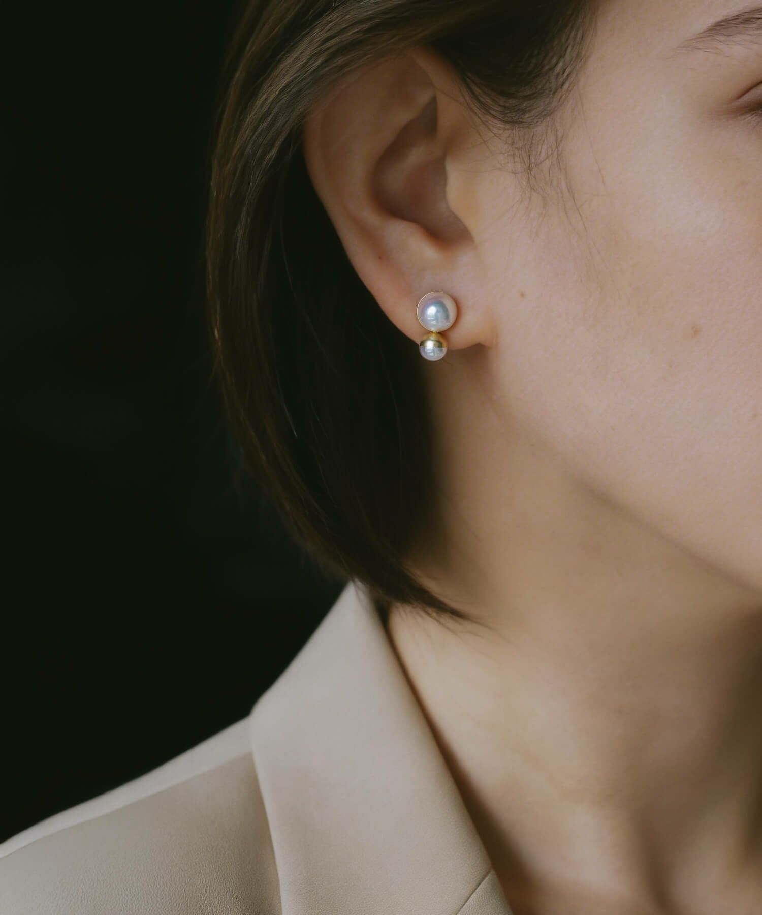 K18 Twin Pearl Harf Cap Earrings POLLUX -ポルクス- | Ops.(オプス