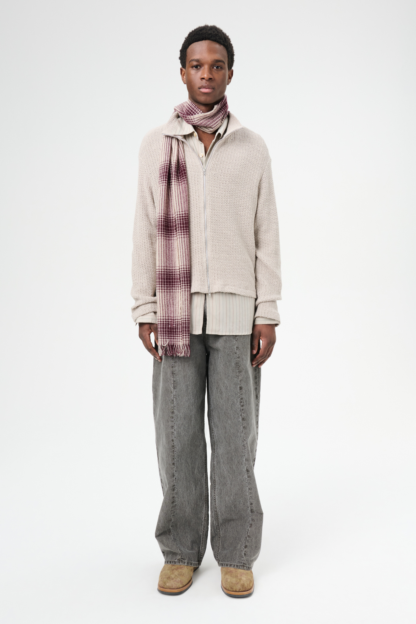 Our Legacy - Shrunken Full Zip Polo Musk Dusk Rope Weave