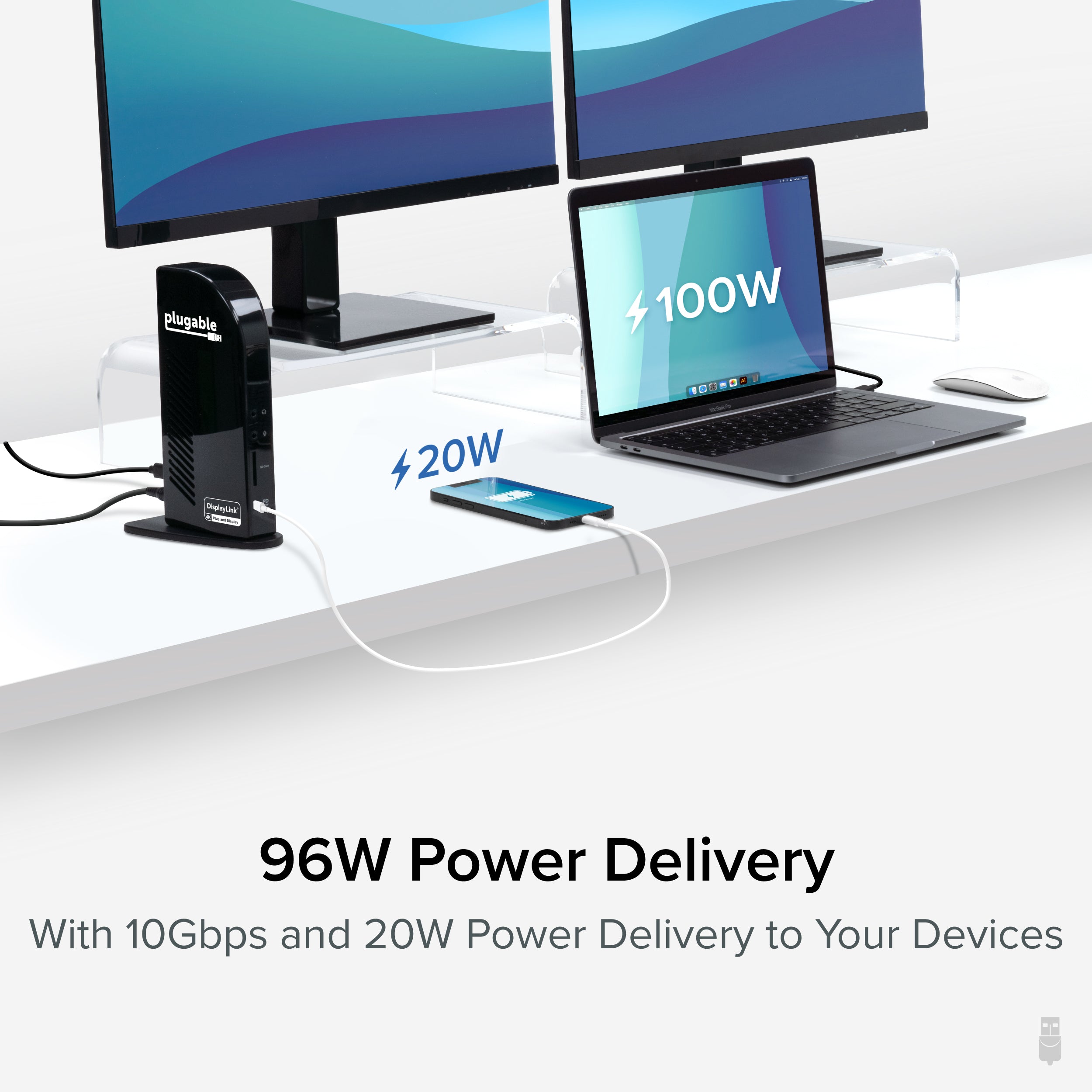 Plugable USB-C Triple 4K Monitor Docking Station with 100W Laptop
