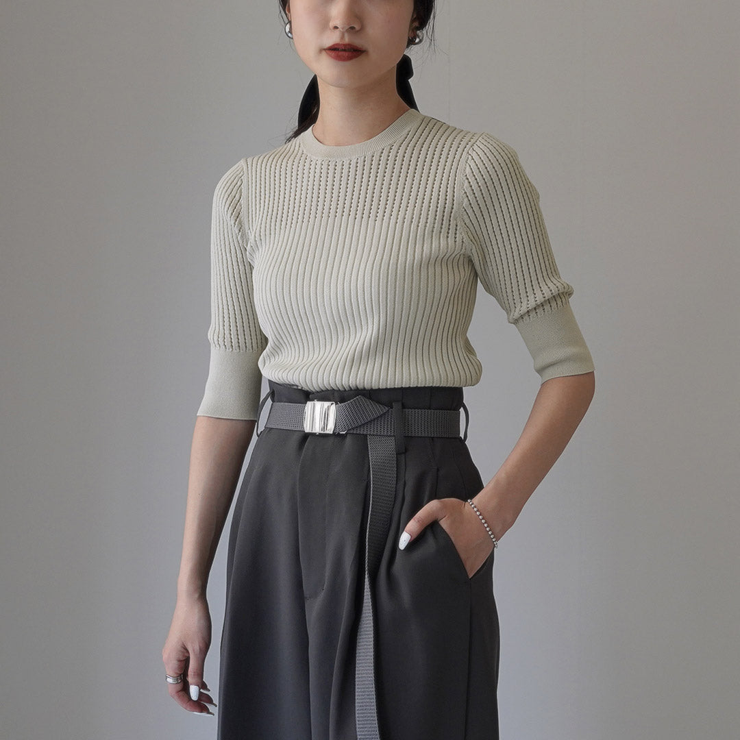 ETRE TOKYO（エトレトウキョウ） ハーフスリーブリブメッシュニット