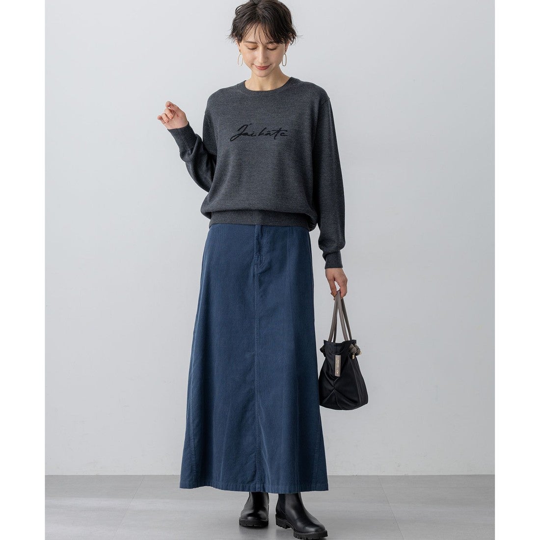 23区 【洗える】インターシャ ロゴ ニット （グレー系） -ファッション