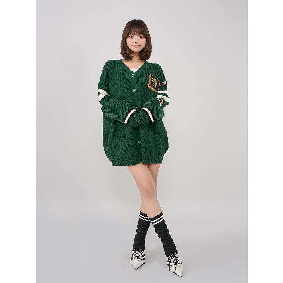 ダーリッチ Darich カレッジワッペンVネックニットカーディガン