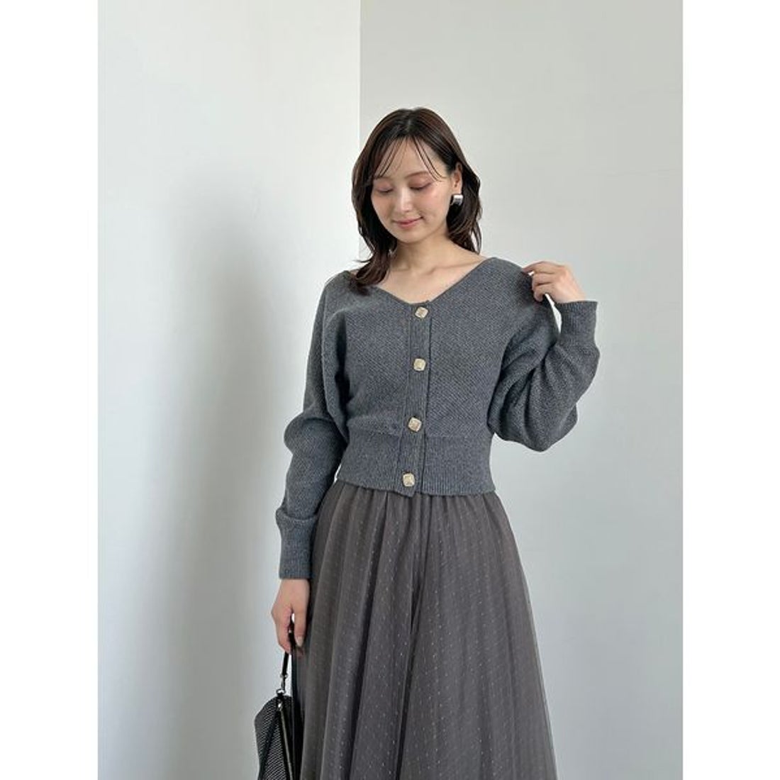 スナイデル SNIDEL チュールスカートセットカーディガン （GRY
