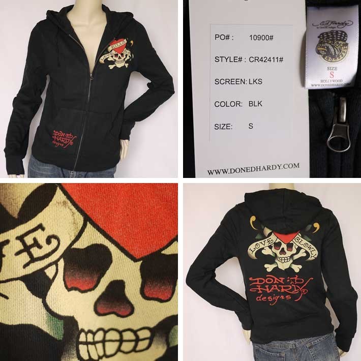 Ed Hardy（エド・ハーディー） フードパーカー レディース ラブキル/黒