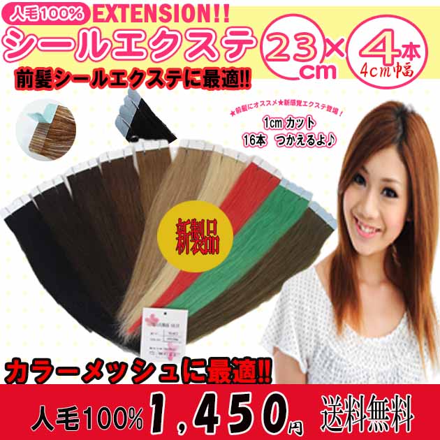 シールエクステ 人毛100% 23cm(少し長くしました) 4本セット 1cm