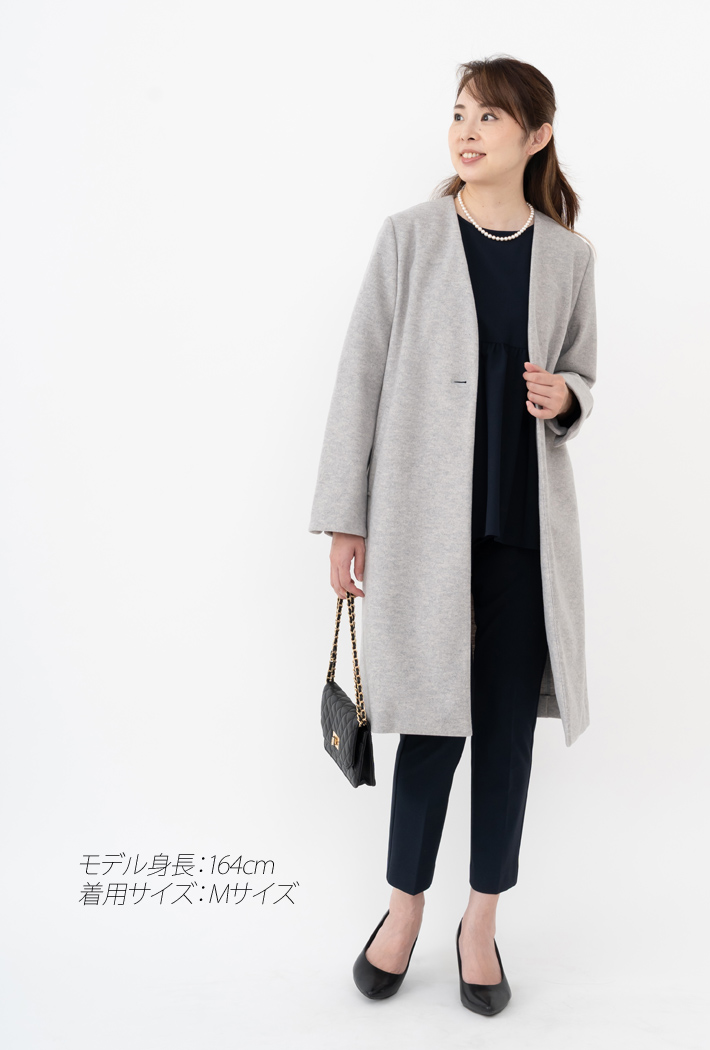 レディースノーカラーコート（色：ネイビー系）｜コート、ジャケット