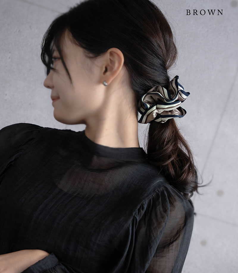 Jewel VOX シュシュ 黒 ピンク ヘアアクセサリー グログラン ボーダー