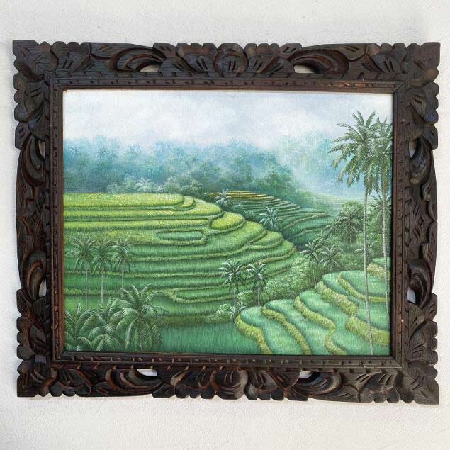バリ絵画 ライステラス 棚田 田園風景 フレーム付 W63×H53cm バリ