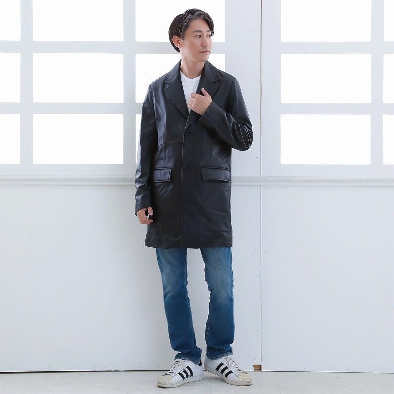 レザーコート メンズ ラム革 シープスキン 本革 ロングコート