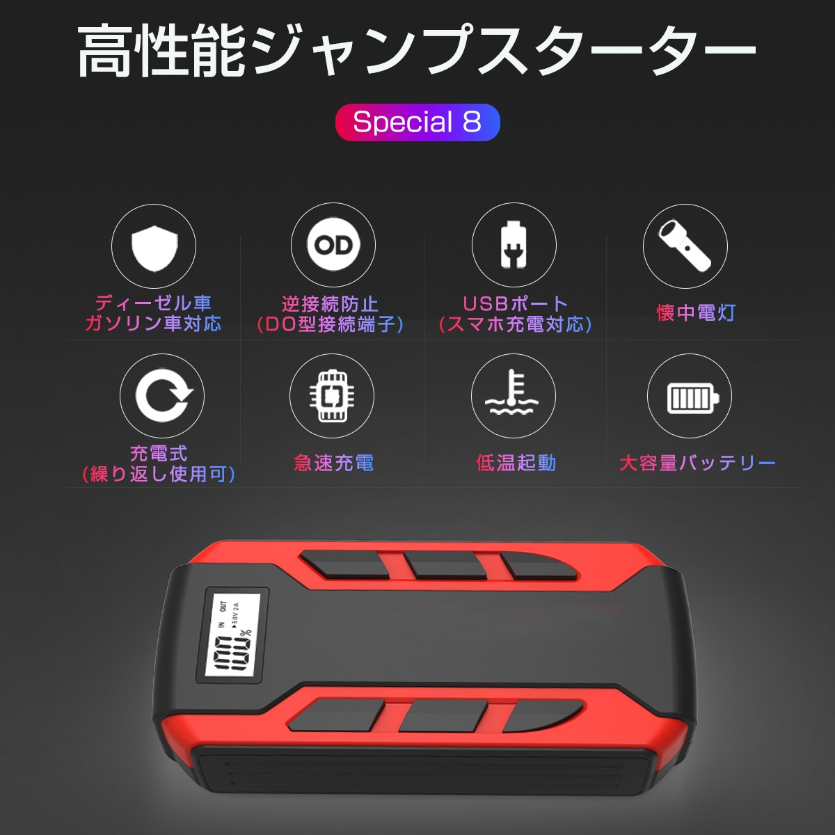 ジャンプスターター 12V車用エンジンスターター ブースターケーブル