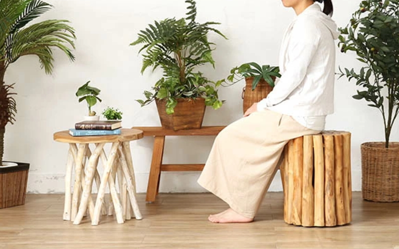 アジアン家具 サイドテーブル 机 花瓶台 おしゃれ 玄関 チーク無垢木製