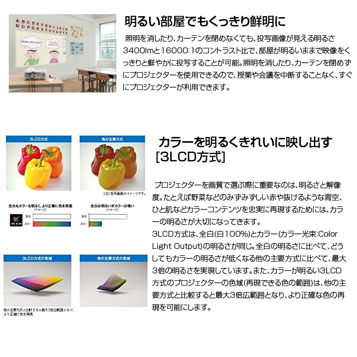 EPSON 電子黒板機能内蔵 液晶プロジェクター EB-536WT 3400lm WXGA