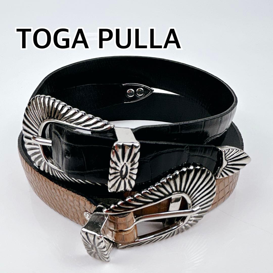 稀少　TOGA PULLA ダブルバックル　レザー　ベルト　バイカラー 中古・古着通販】TOGA PULLA (トーガ プルラ) Leather nylon tape belt