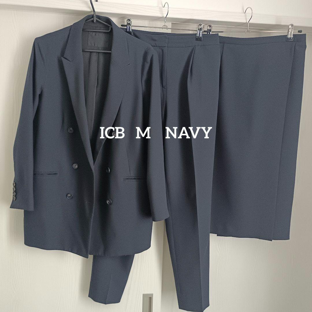 ICB パンツスーツ L ネイビー セットアップ 3点セット ダブルブレスト
