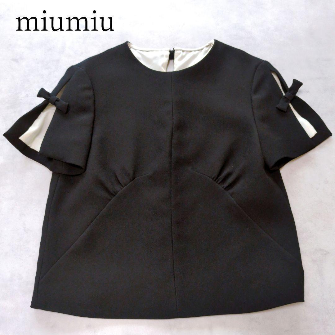ミュウミュウ✨MIUMIU✨ 袖リボンブラウス 黒 上品 大人可愛い 36 ミュウミュウ（MIU MIU）」2022春夏コレクション | ファッション