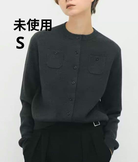 未使用品CABaN コットンカシミヤ クルーネックカーディガン チャコール