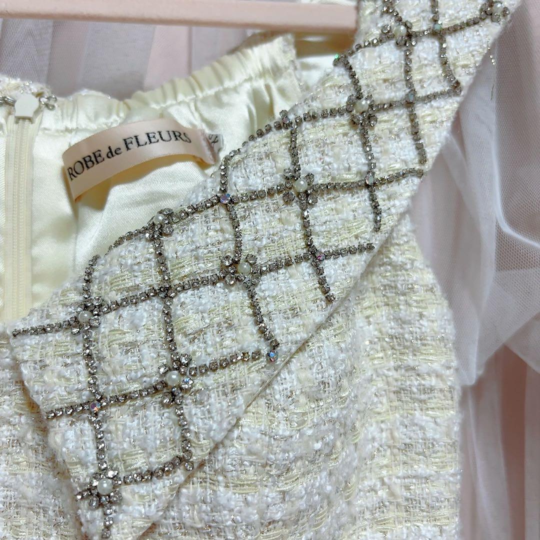ROBE de FLEURS オフショルダー×スプリングツイードミニキャバドレス
