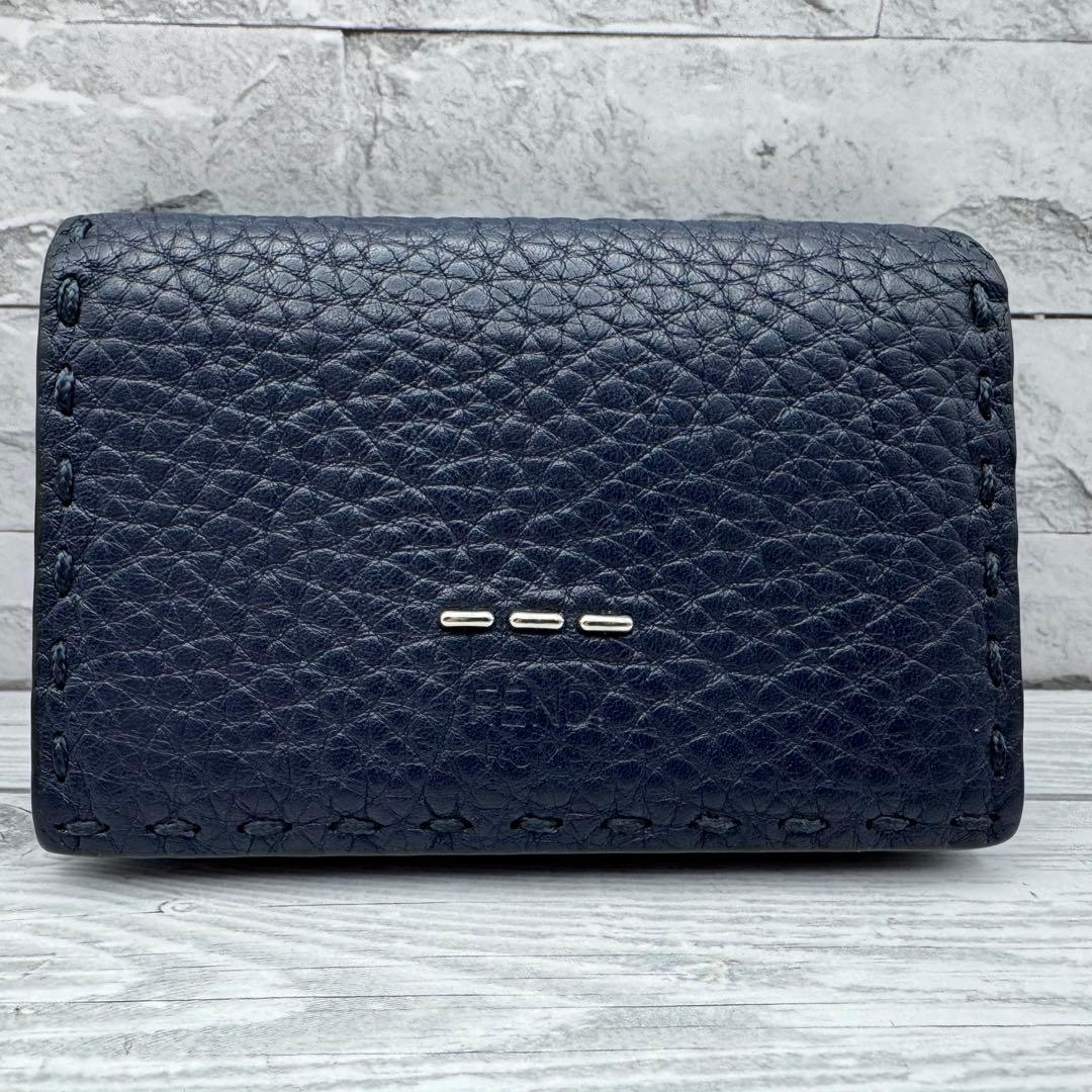 美品】FENDI セレリア 名刺入れ レザー バイカラー シボ革 ネイビー美