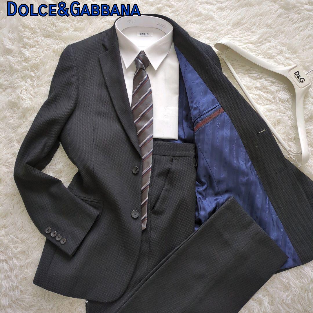 【鑑定済】Dolce&Gabbana　スーツセットアップ　ブラック　総裏　格子柄 DOLCE&GABBANA - DOLCE&GABBANA スーツ セットアップ ストライプ 総裏