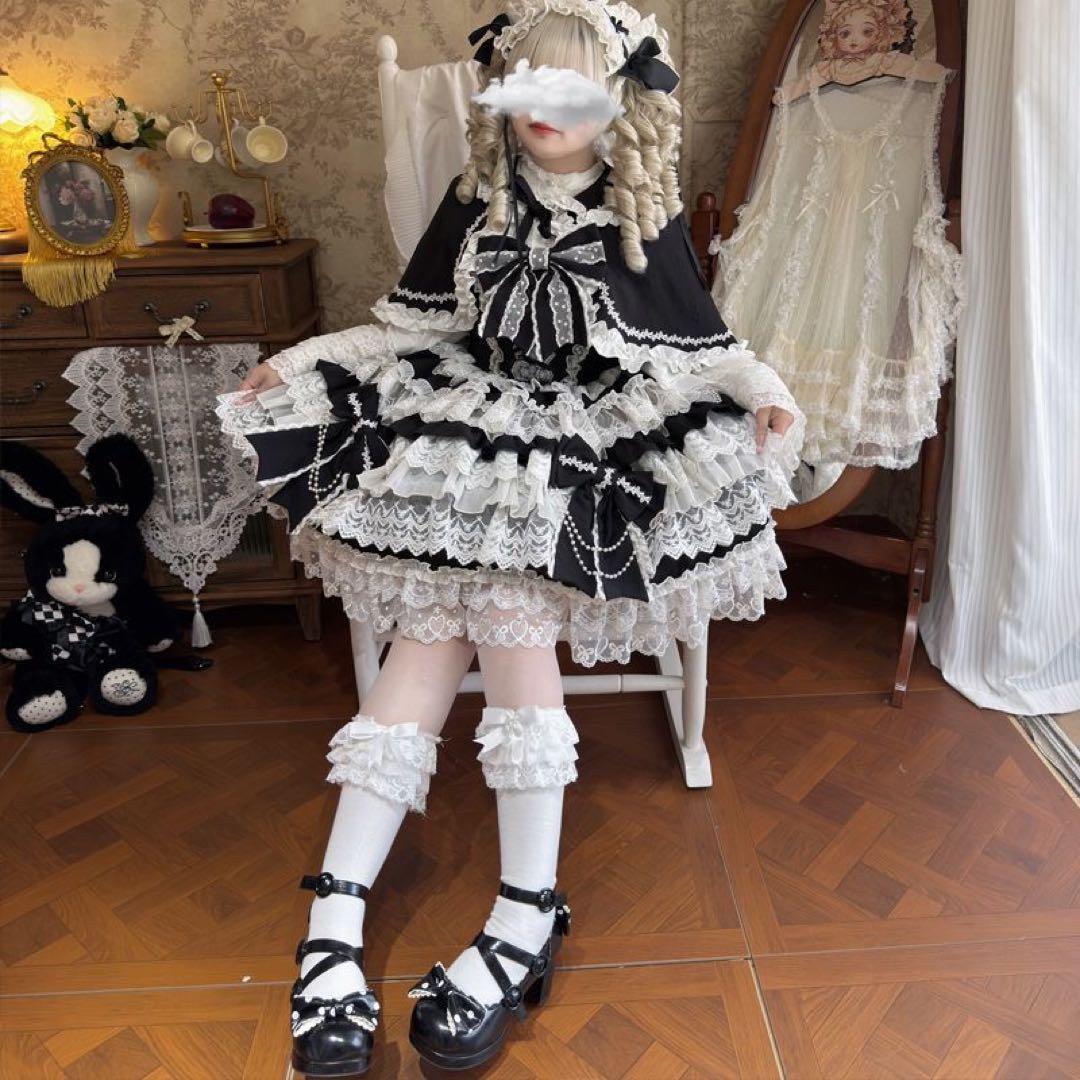 韓嬢♯十字心結】ゴスロリ・ロリータドレスフリル付き ロリィタドレス