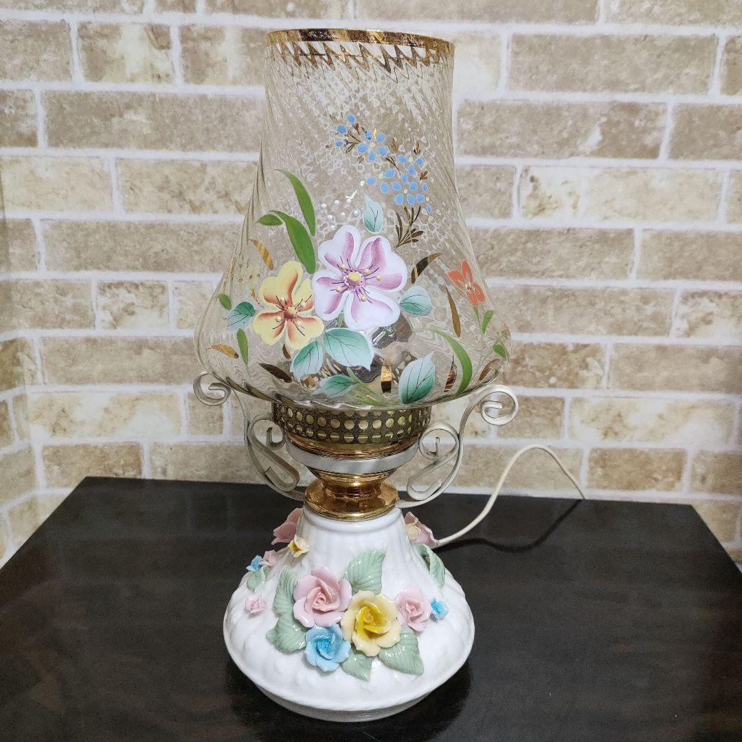 昭和レトロ】明和陶芸 ライト ランプ 照明 陶器 ガラス 花柄 - メルカリ
