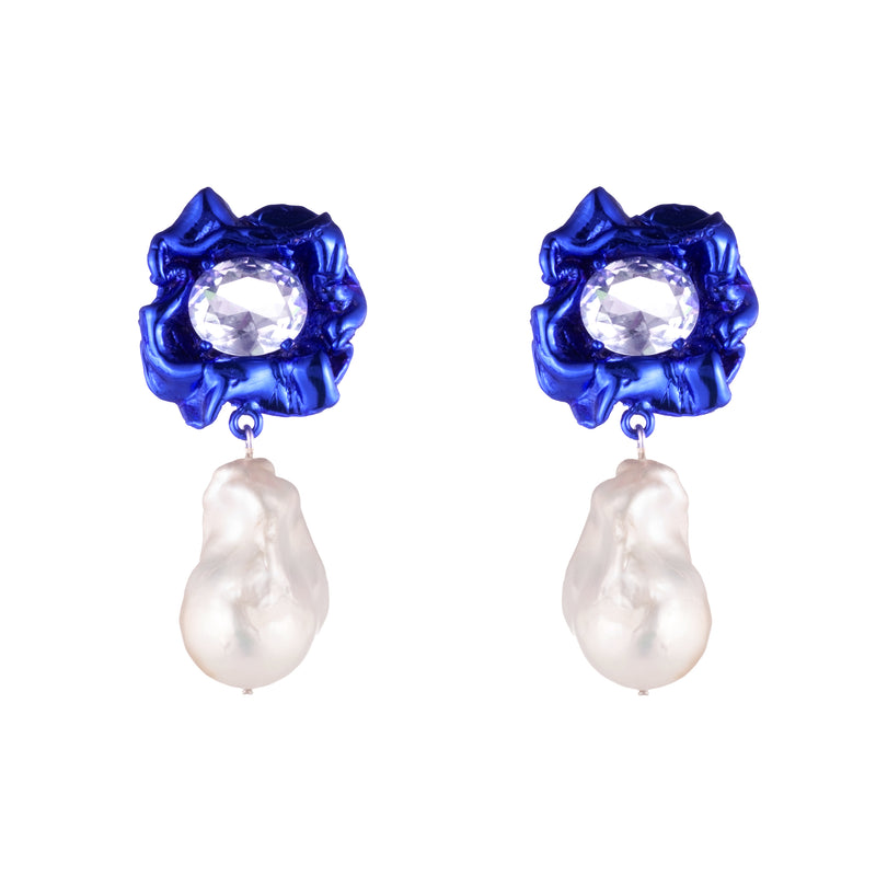 Lola Crystal Baroque Pearl Drop Earrings | Cobalt Blue – Sterling King