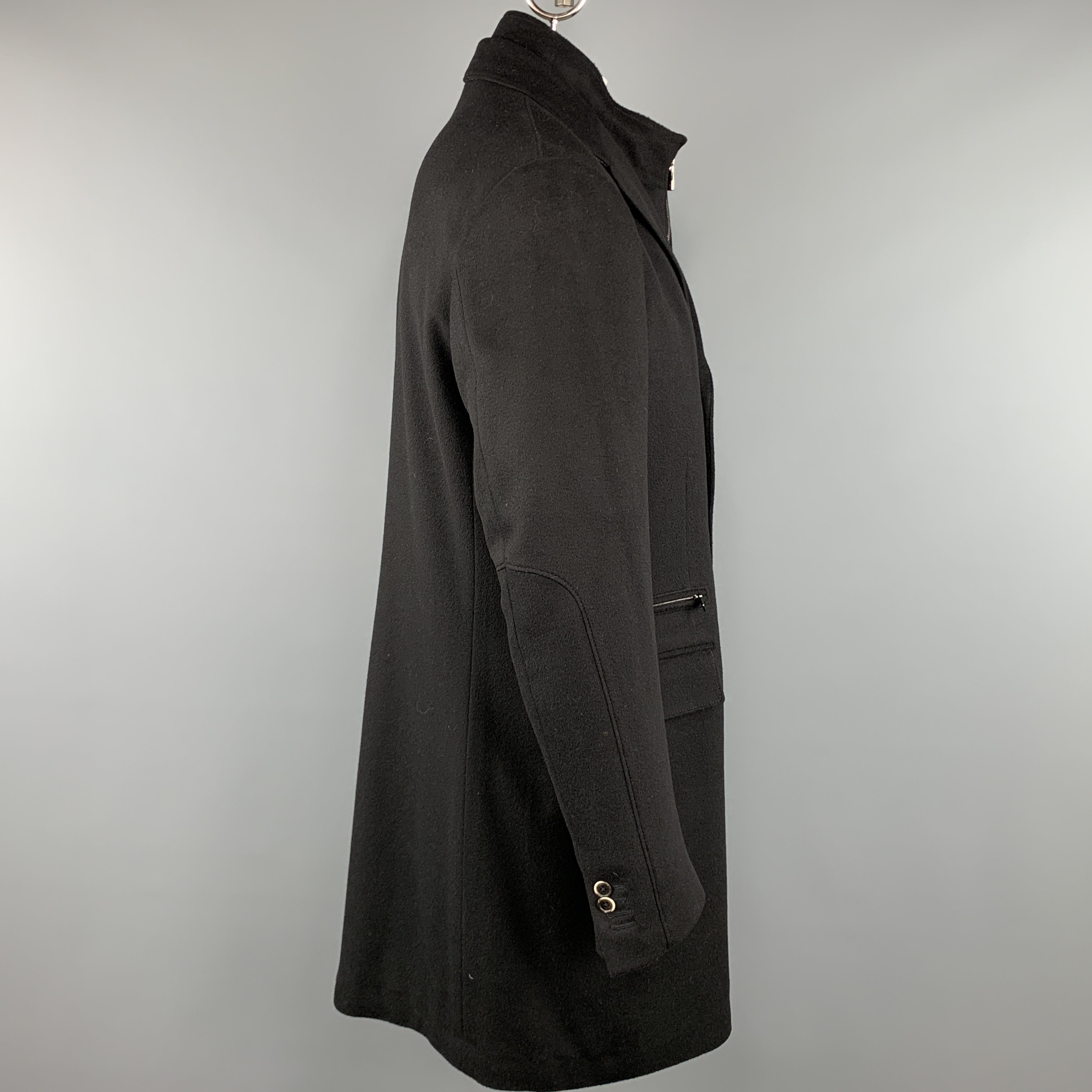 CORNELIANI ID 44 Black Solid Wool Notch Lapel Coat – Sui Generis